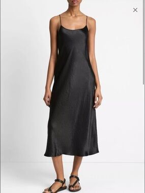 Vince Black Satin Slip Midi Dress